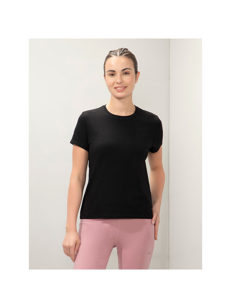 Amante Women Crew Neck Regular Fit Round Neck Solid T-Shirt-Black-picture-17