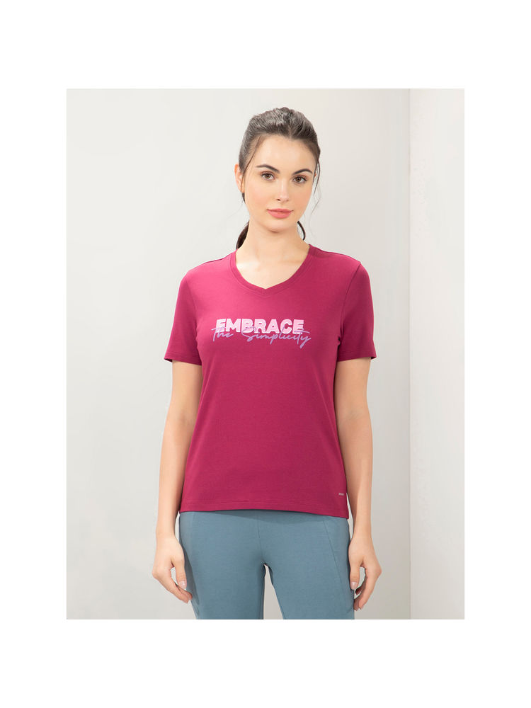 Amante Women V-Neck Regular Fit Printed T-Shirt-Pink-picture-28