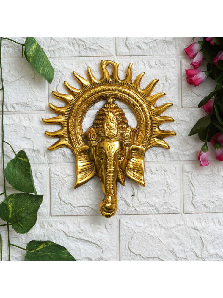 eCraftIndia Gold Lord Ganesha Face Sun Decorative Metal Wall Hanging-picture-4