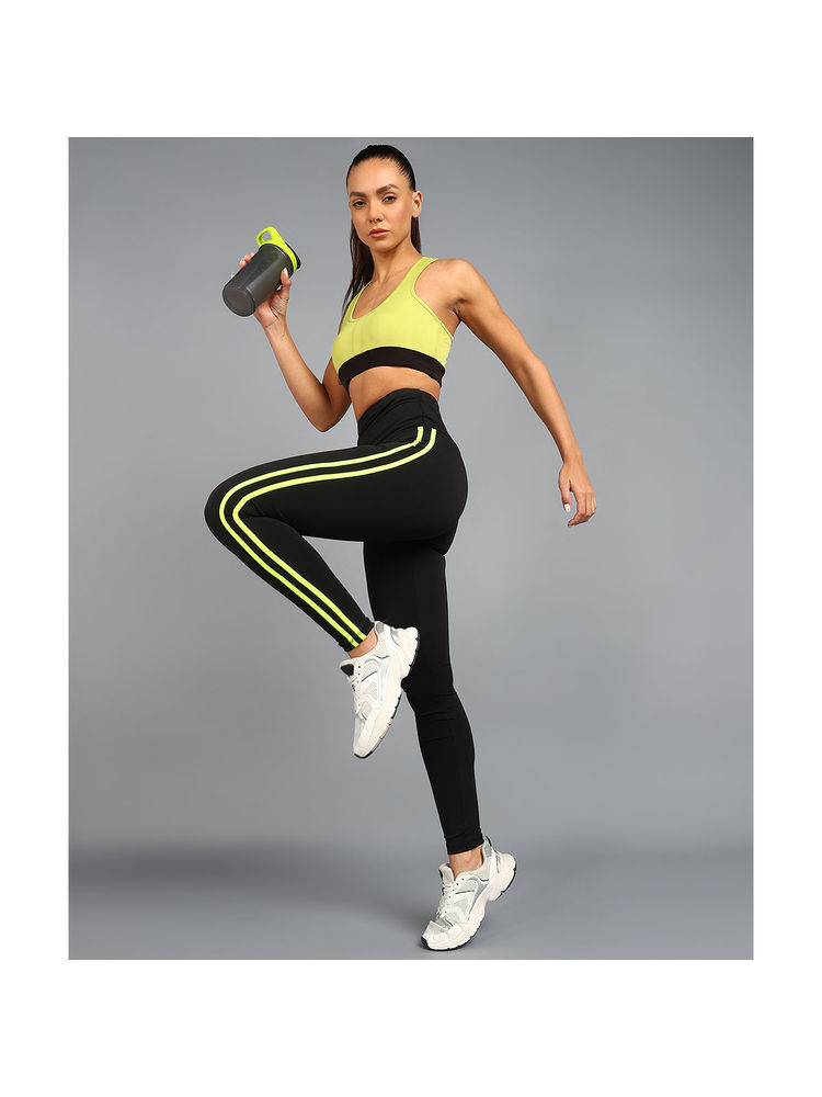 Rock Paper Scissors Mesh Panel Black Solid Gym Tights-image-21
