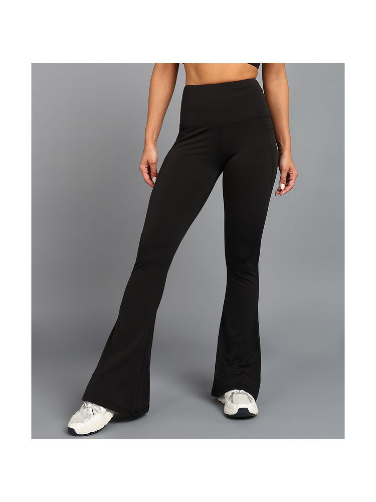 Rock Paper Scissors Black Solid Bootcut Gym Tights