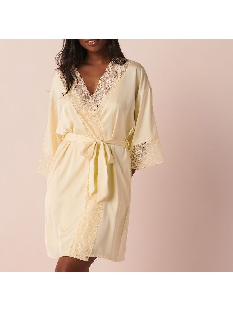 La Vie En Rose Satin Lace Kimono - Yellow-picture-21