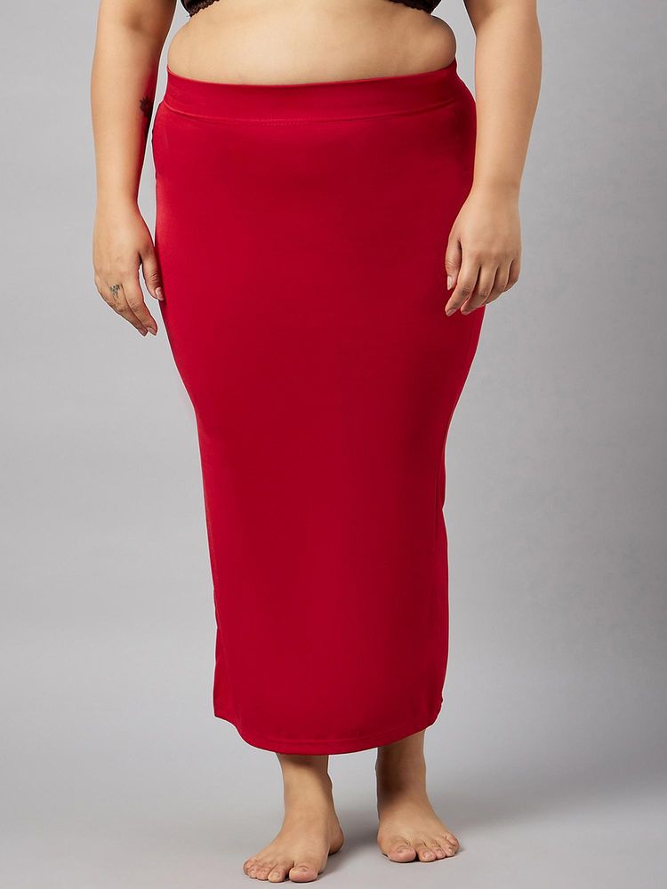 G Heist Women Red Plus Size Solid Seamless Saree Shapewear-image-41