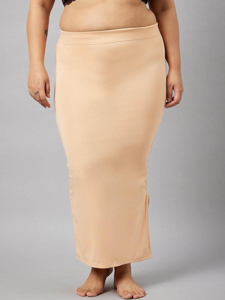 G Heist Women Nude Plus Size Solid Seamless Saree Shapewear-image-2