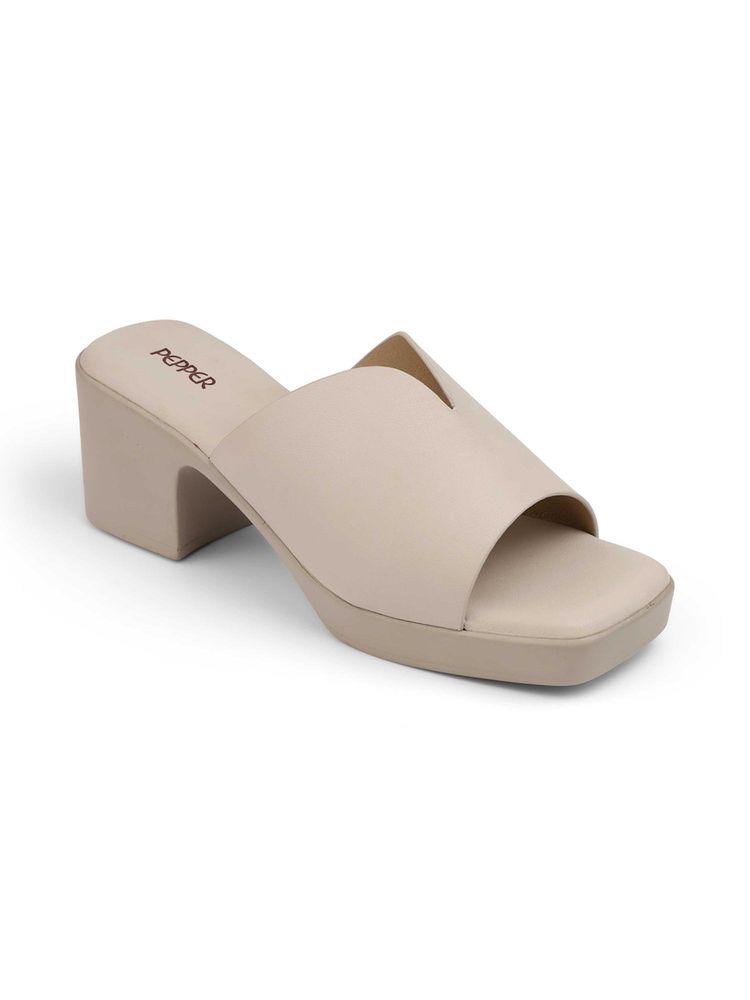 PEPPER Women Beige Block Heels-image-16