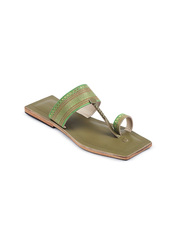 Korakari Jari Lime Kolhapuris Lime Green Assorted-picture-12