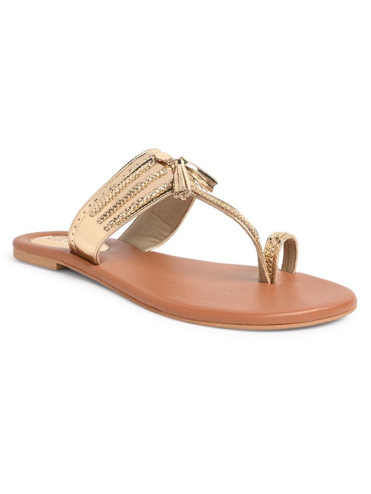 SKO Reflective Women Gold Kolhapuri Flats-image-27