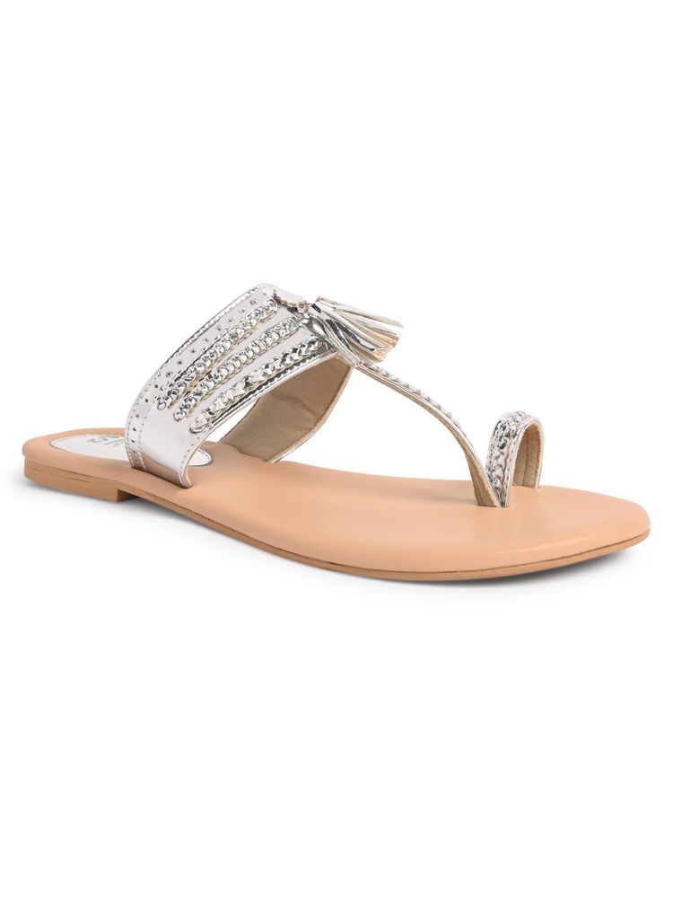 SKO Reflective Silver Women Kolhapuri Flats-image-28