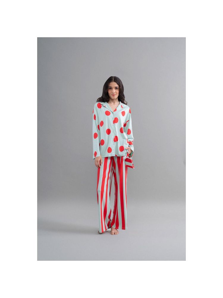 NeceSera Stripes & Dot Aqua Red Shirt with Pyjama (Set of 2)-image-44