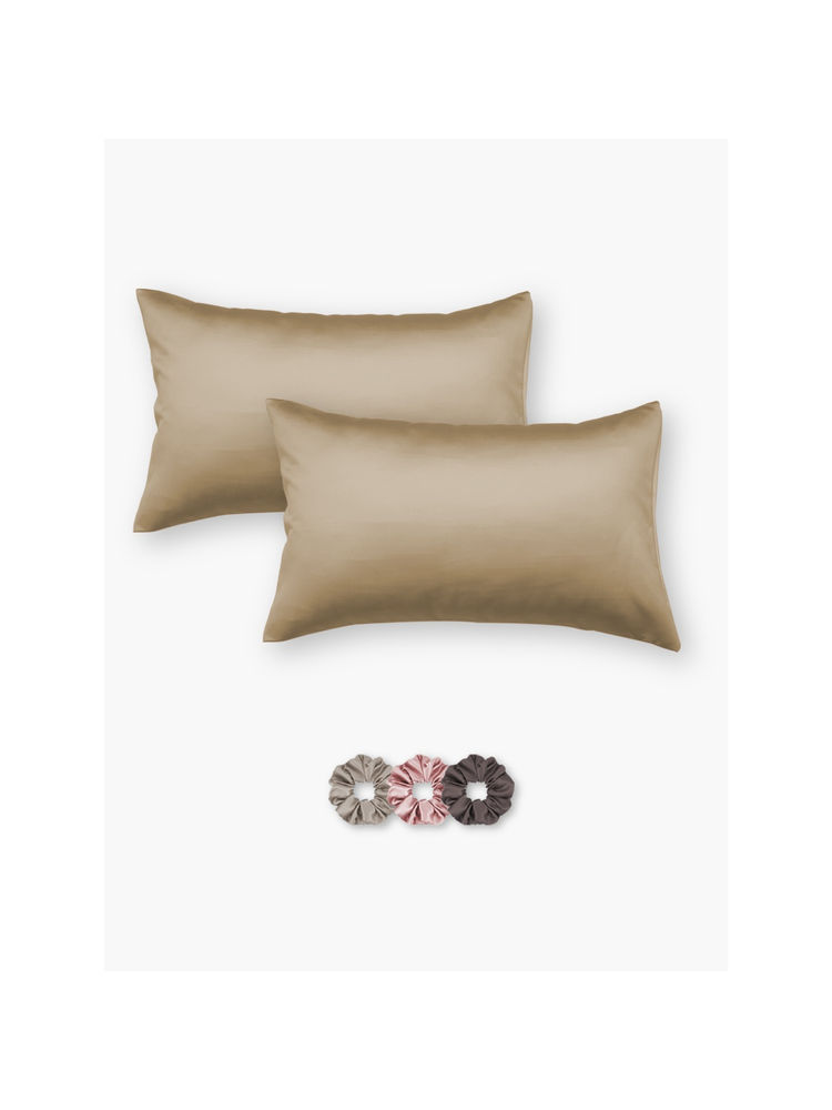 SEEVO Beige Satin Pillow Covers - 17 x 27 Inches (Set of 2) (Free Size)