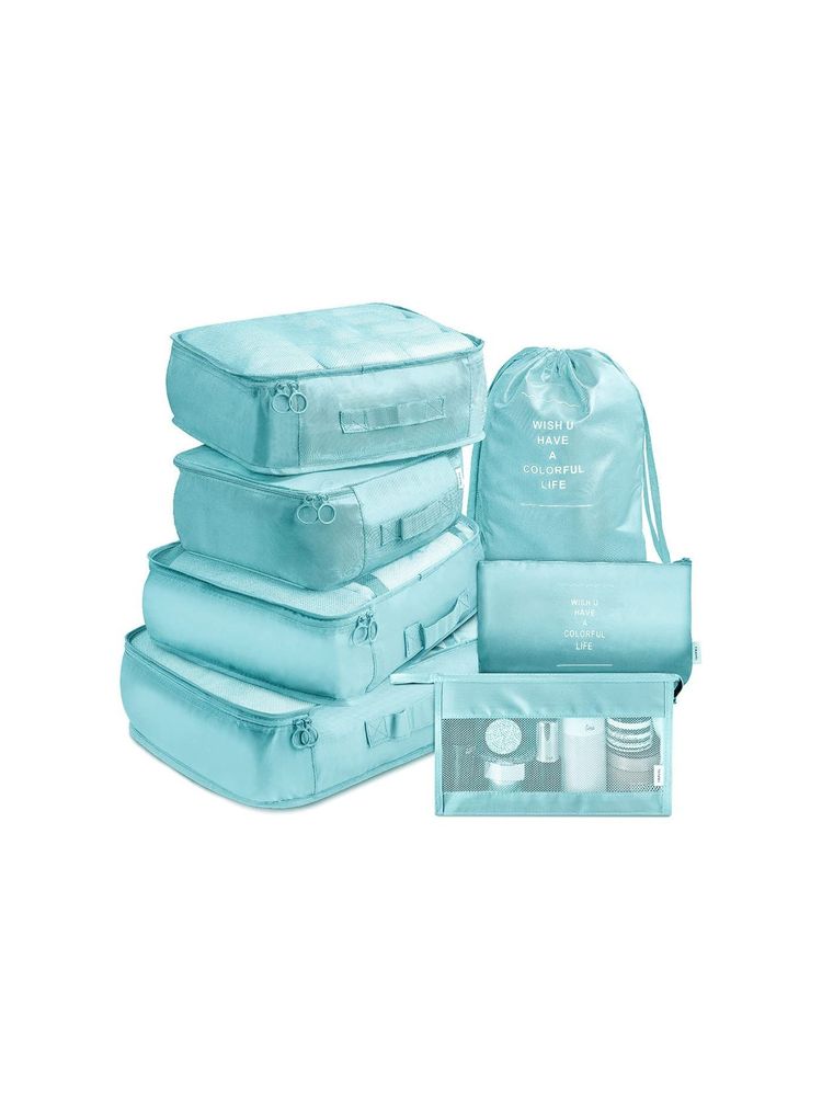 House of Quirk Clothes Packing Organizer Luggage Storage Organizer Blue (Pack of 7)