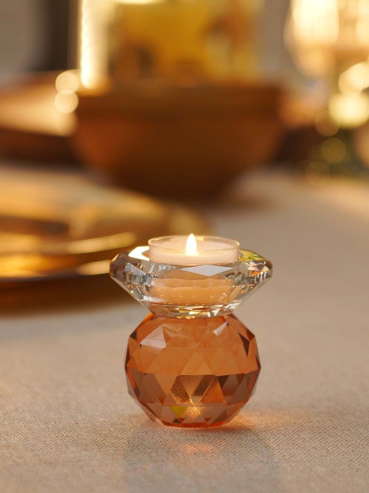 Pure Home + Living Dark & Light Amber Cut Glass Crystal Candle Holder-image-10
