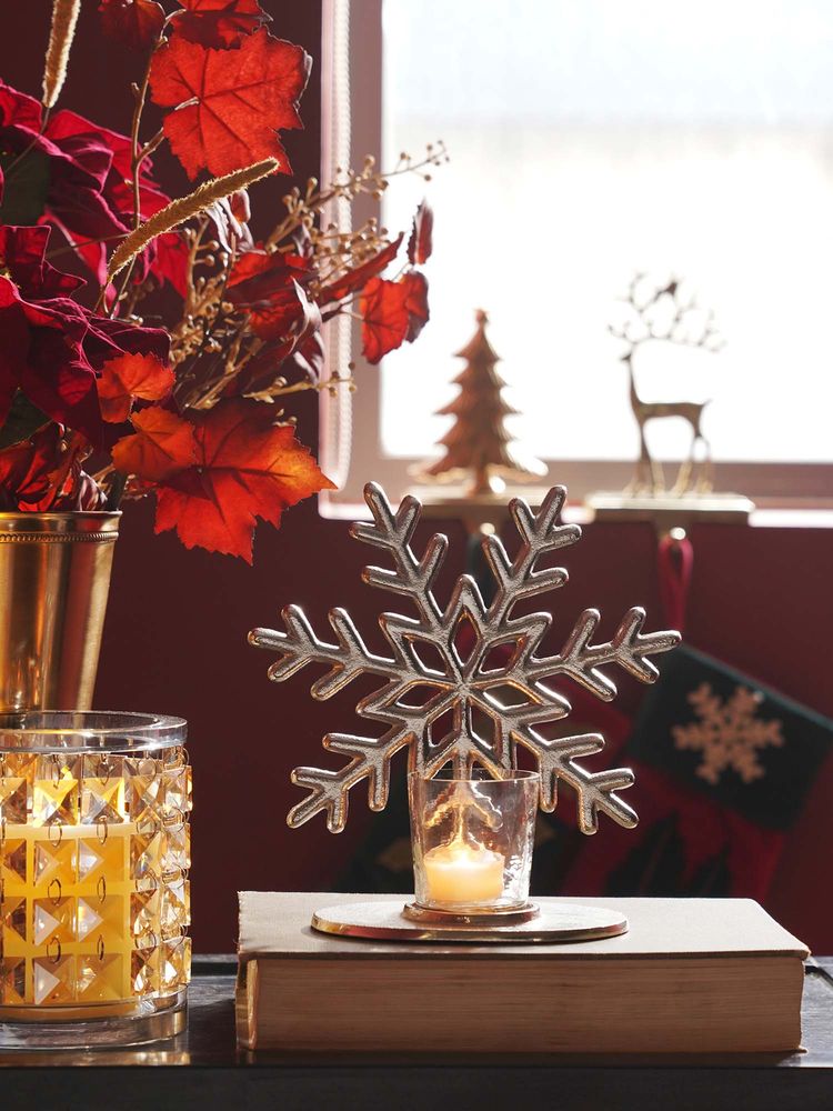Pure Home + Living Silver Metal Snowflake with Hammered Tealight Holder-picture-17