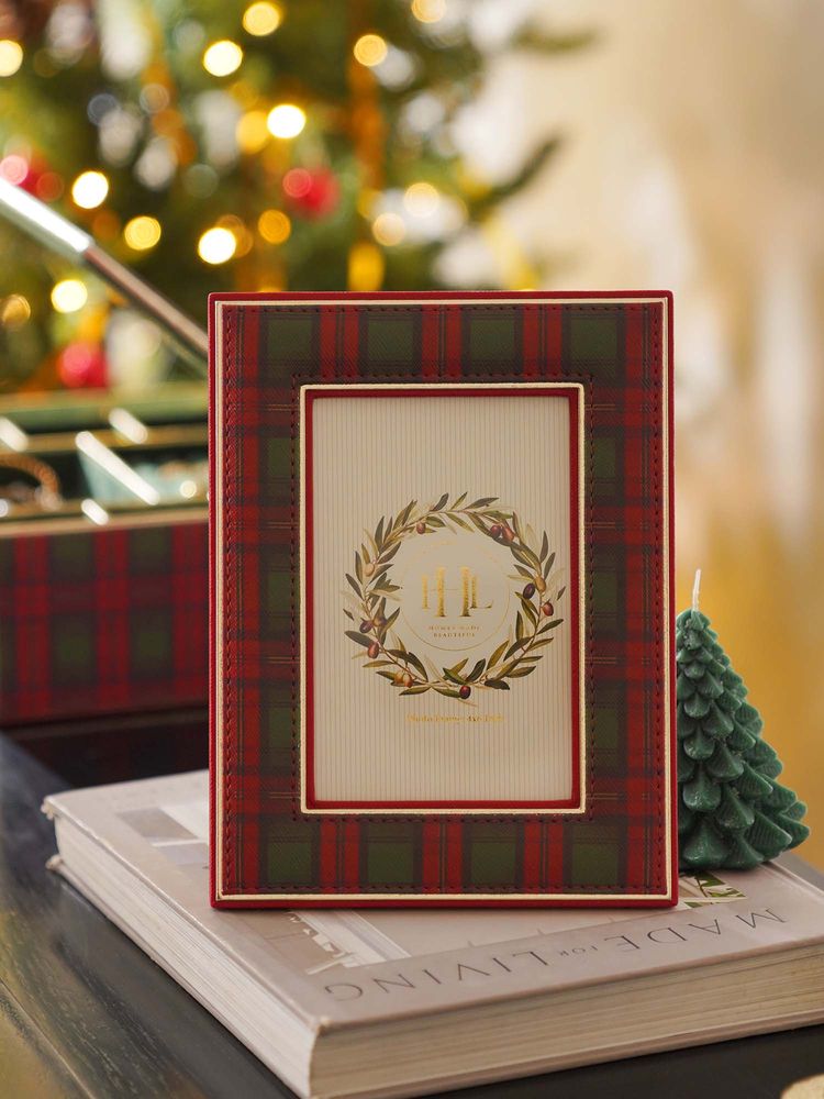 Pure Home + Living Red Plaid Faux Leather Photo Frame 4x6 inch-image-39