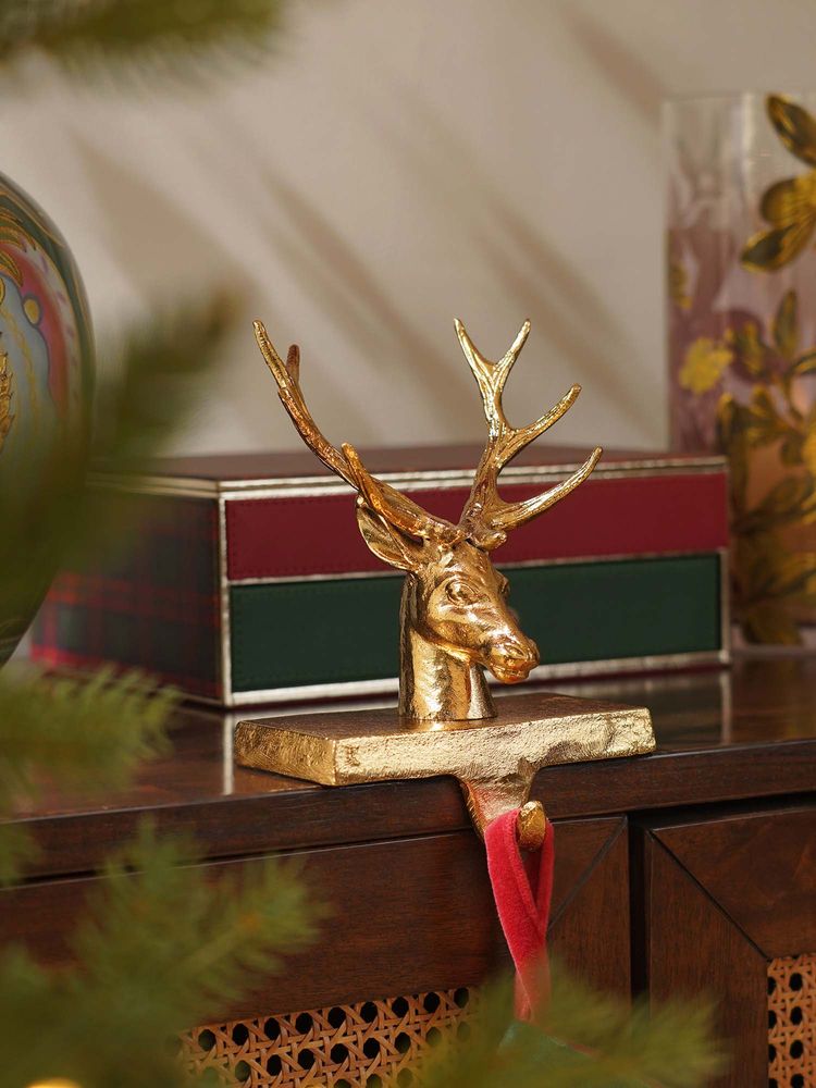 Pure Home + Living Gold Metal Reindeer Stocking Holder-picture-15
