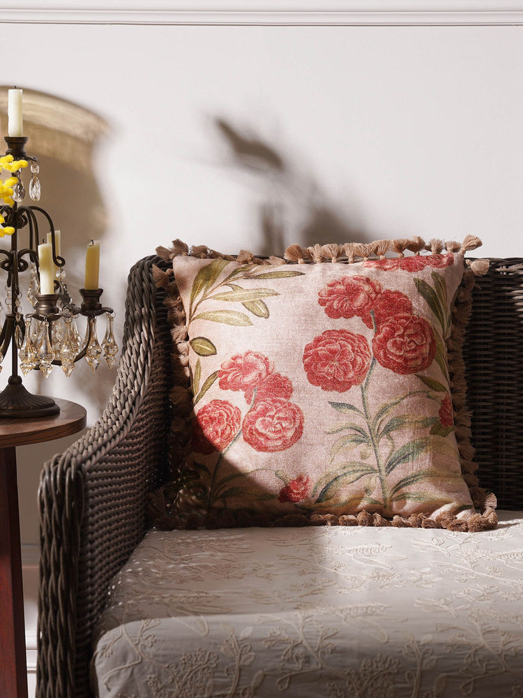 Pure Home + Living Beige and Red Jolies Fleur Cushion Cover (18x18 Inches)-picture-15