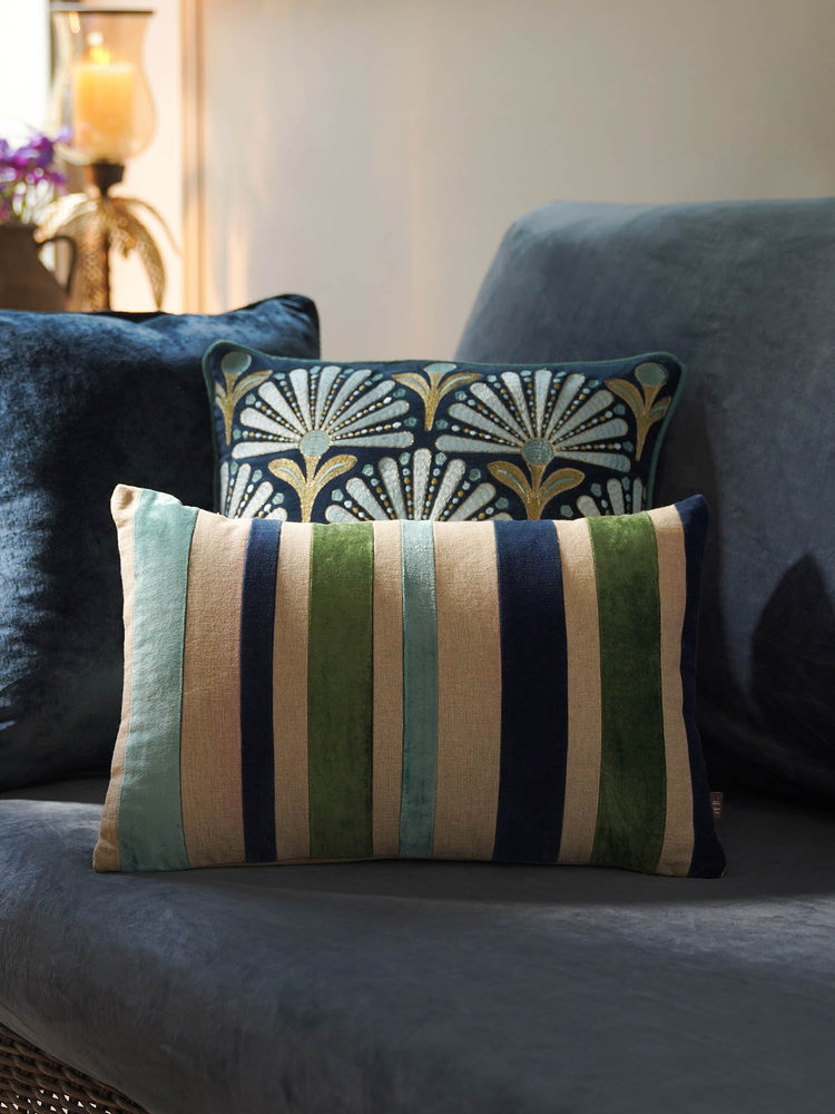 Pure Home + Living Blue and Green Bold Striped Cushion Cover (12X18 Inches)-picture-16