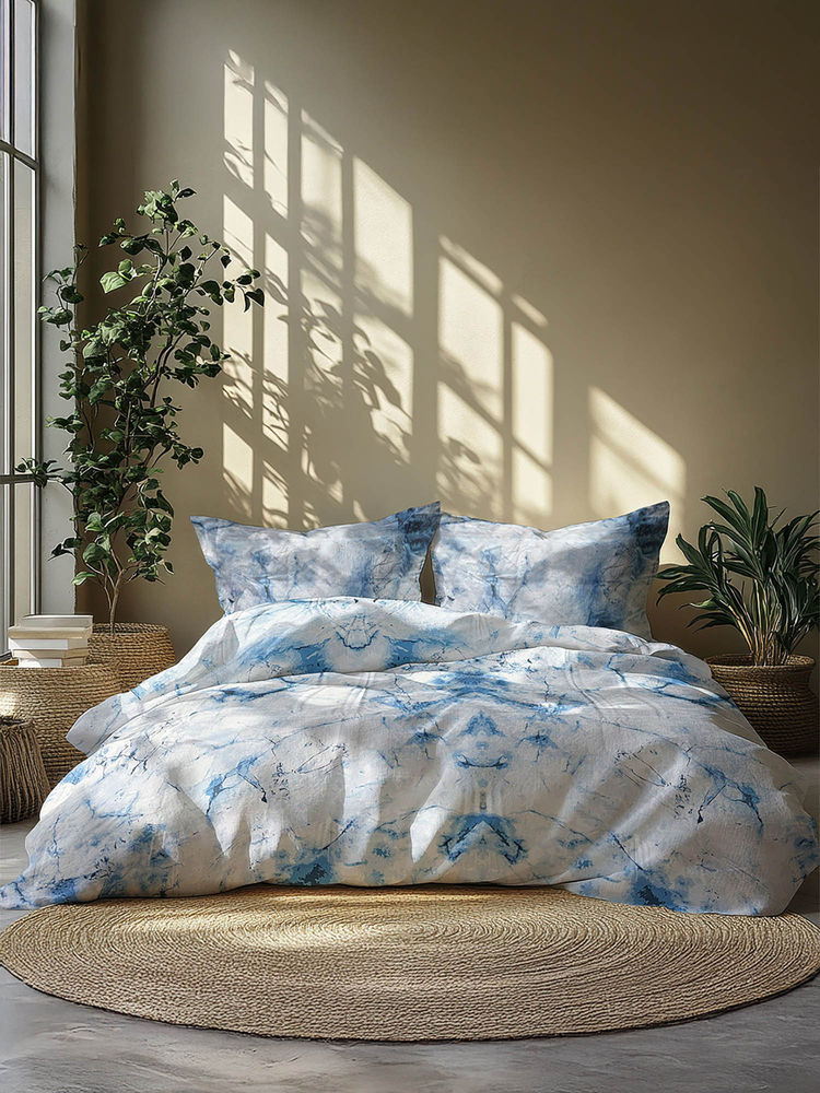 LANE LINEN 210TC 100% Cotton Super King Bedsheet with 2 Pillow Covers Abstract Blue-image-13