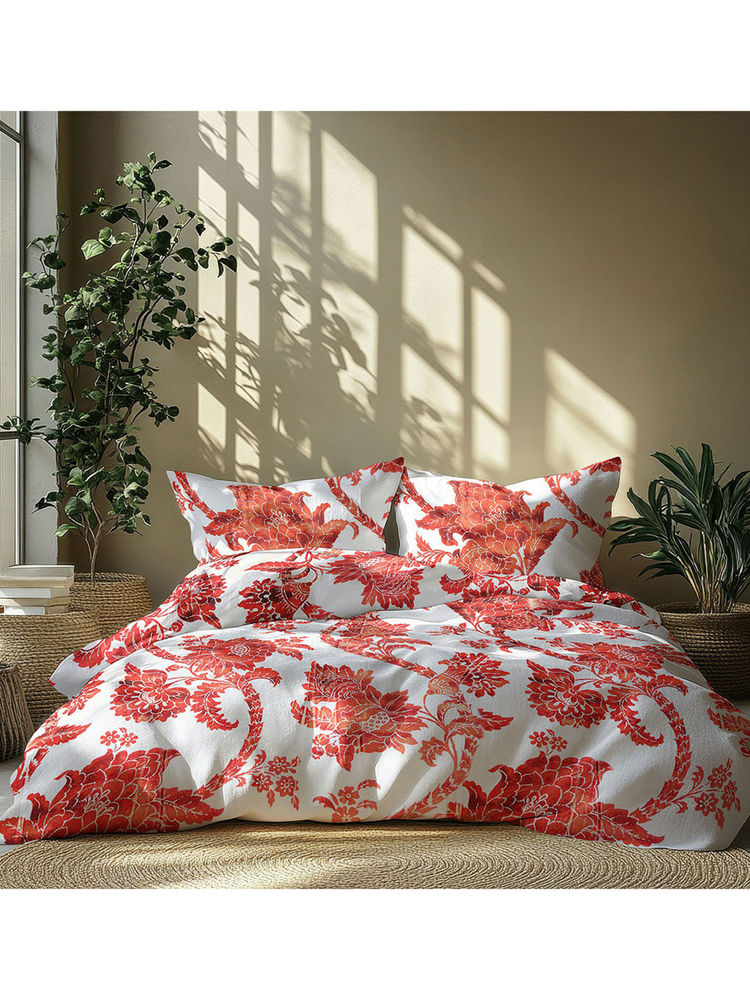 LANE LINEN 210TC 100% Cotton Super King Bedsheet with 2 Pillow Covers Floral Red-image-2