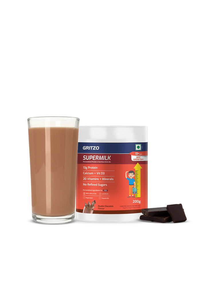 Gritzo Supermilk Growth+ 13G Protein Powder For 13+Y Boys - Double Chocolate
