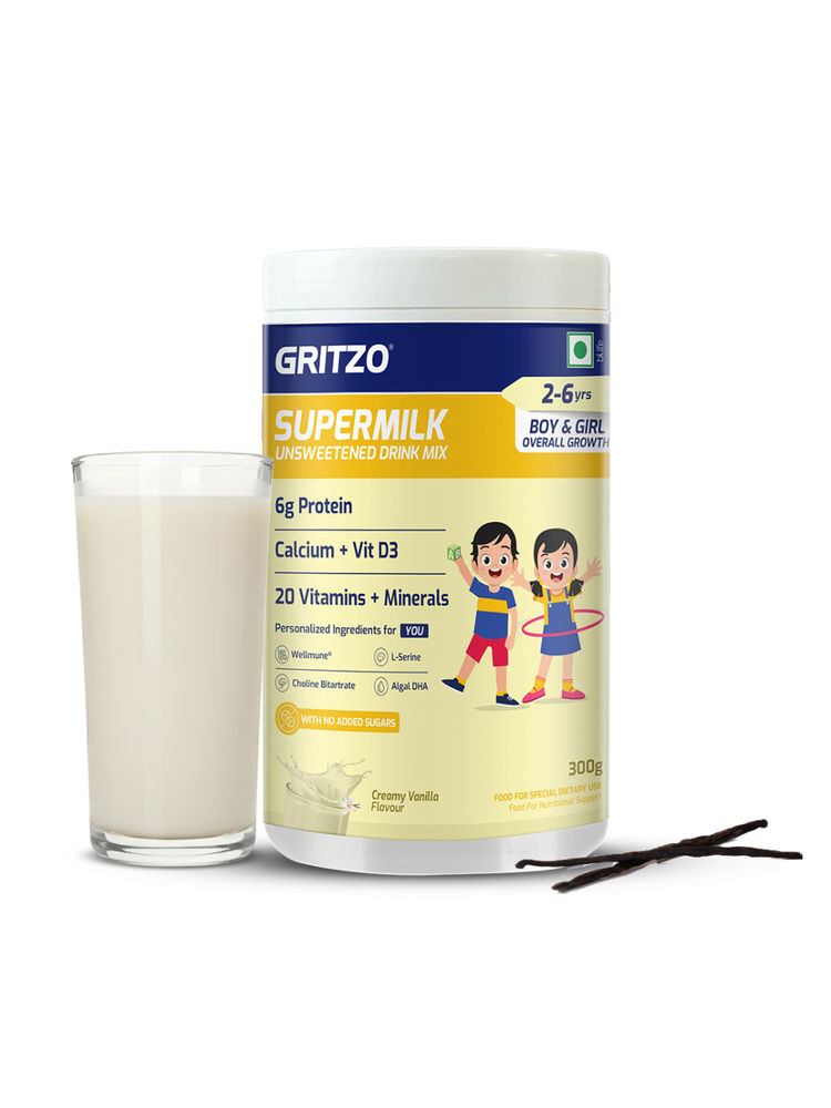 Gritzo Supermilk Overall Growth Unsweetened Drink Mix For 2-6Y Boy & Girl - Creamy Vanilla-picture-11