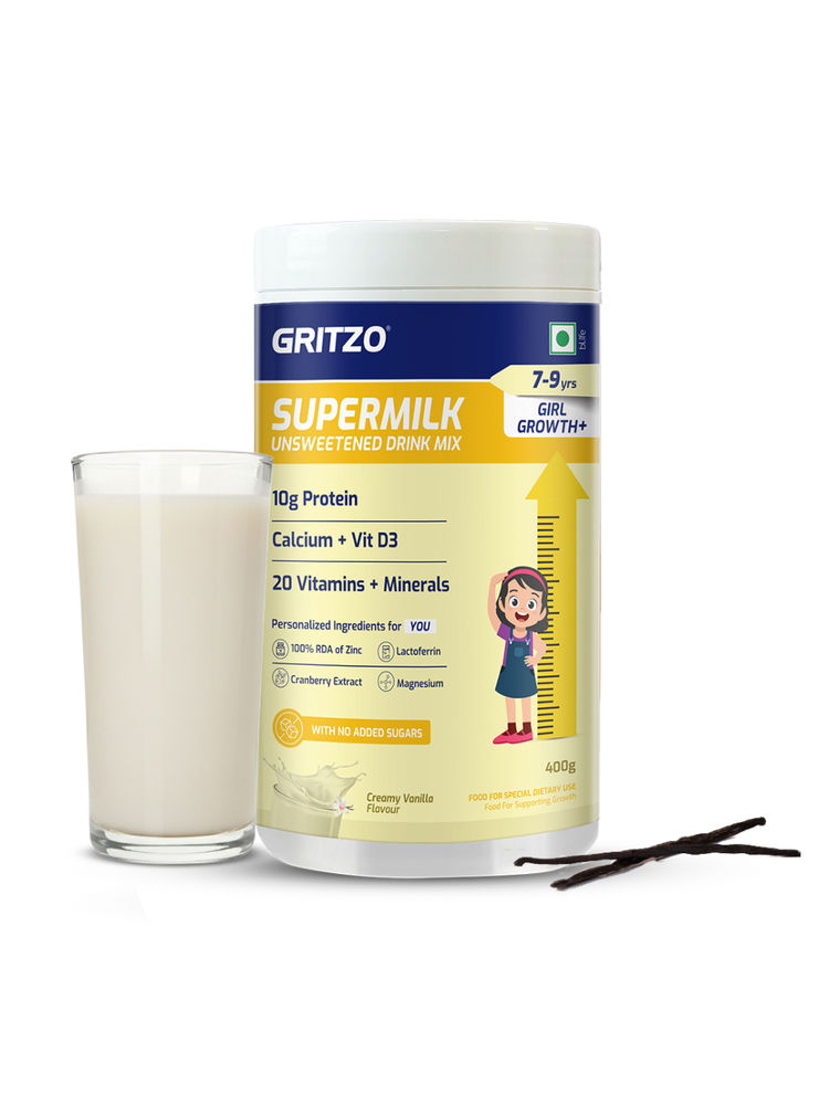 Gritzo Supermilk Growth+ Unsweetened Drink Mix For 7-9Y Girls - Creamy Vanilla-picture-38