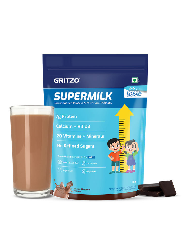 Gritzo Supermilk Growth+ 7G Protein Powder 2-6Y Boy & Girl - Double Chocolate-image-0