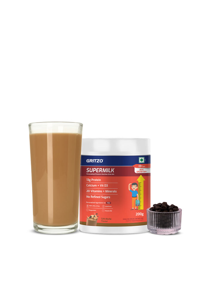 Gritzo Supermilk Growth+ 13G Protein Powder For 13+Y Boys - Cafe Mocha