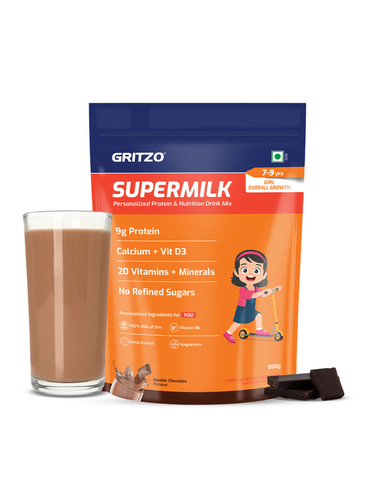 Gritzo Supermilk Overall Growth 9G Protein Powder For 7-9Y Girls - Double Chocolate-image-31