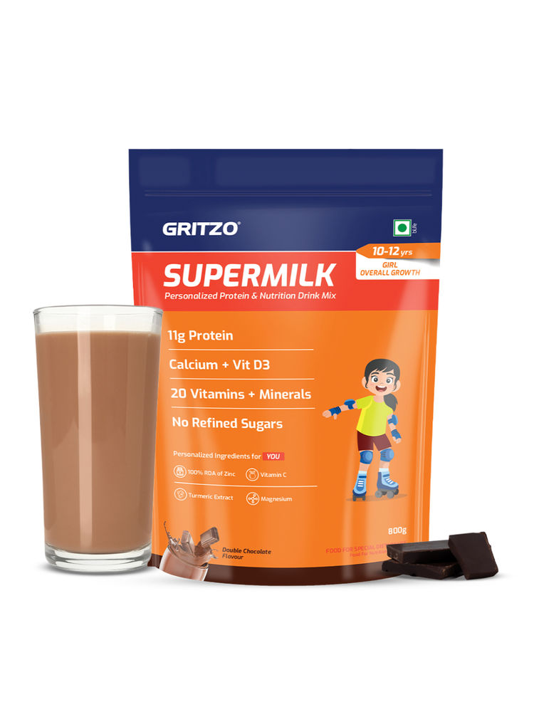 Gritzo Supermilk Overall Growth 11G Protein Powder For 10-12Y Girls - Double Chocolate-image-29