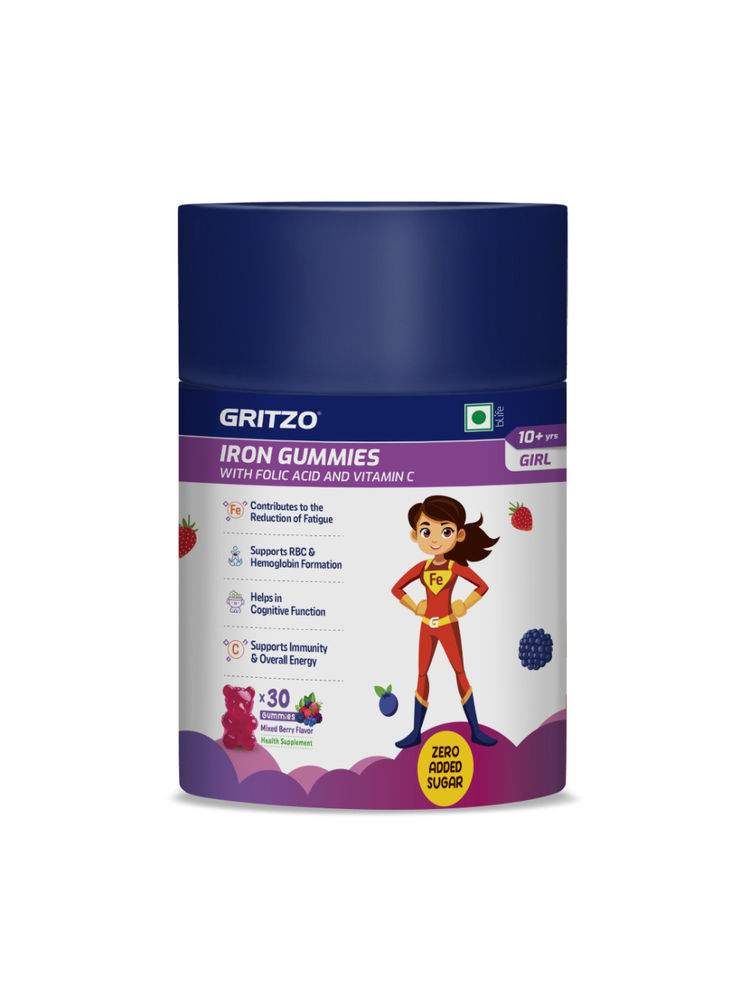 Gritzo Iron Gummies With Folic Acid & Vitamin C Gummies For 10+ Years Girls - Mixed Berry-picture-10