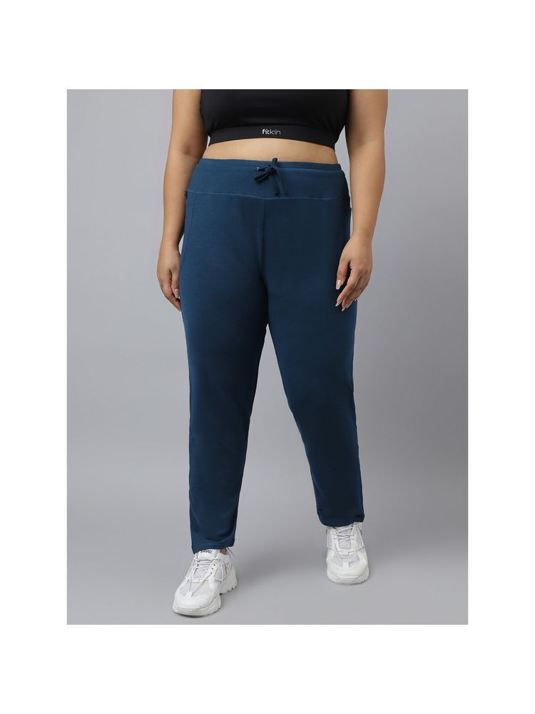 Fitkin Plus Size Ecofriendly Tencel Active Track Gym Teal Straight Pants-image-4