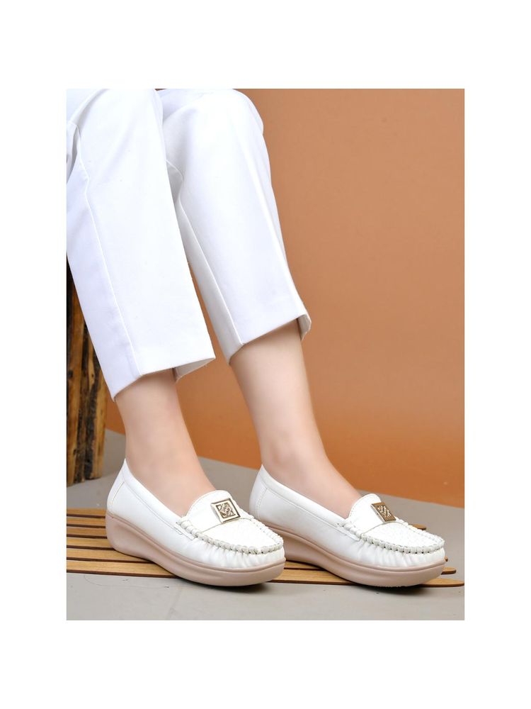 Shoetopia Classy Look White Loafers for Women