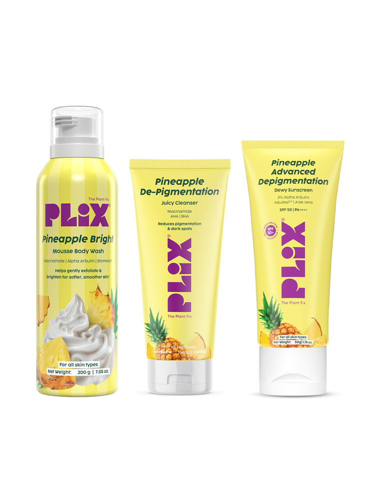 Plix Pineaaple Brightening Foamy Mousse Body, Wash & Juicy Cleanser & Sunscreen Combo-image-6