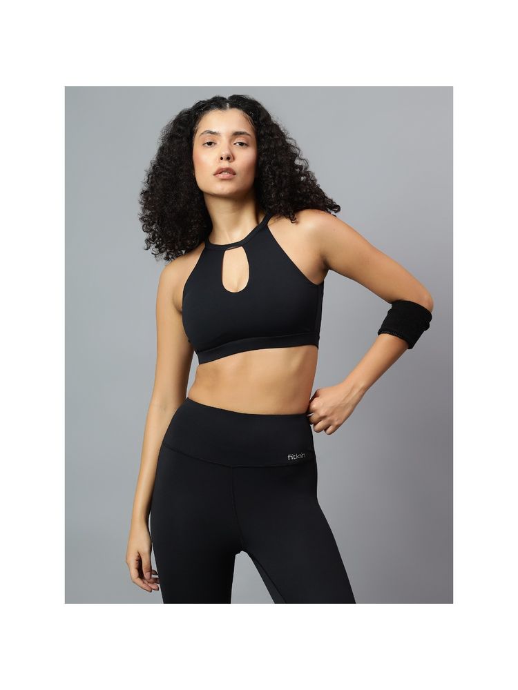 Fitkin Womens Black Halter Style Sports Bra-image-4