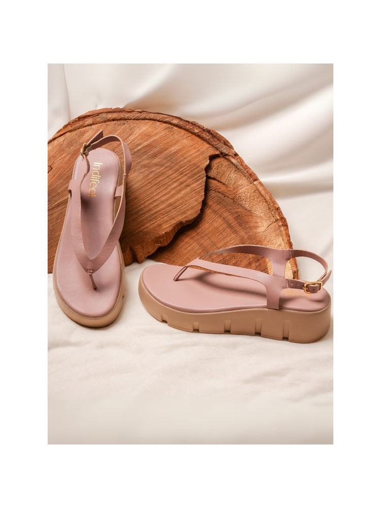 Indifeet Peach Comfortable & Chunky Split Toe Buckled Platform Sandals-image-43
