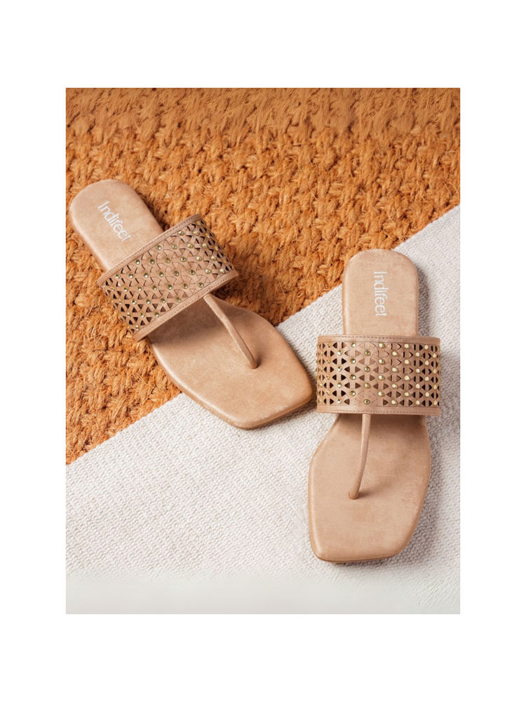 Indifeet Beige Ethnic Traditional Flats with Sequin Detailing-image-34