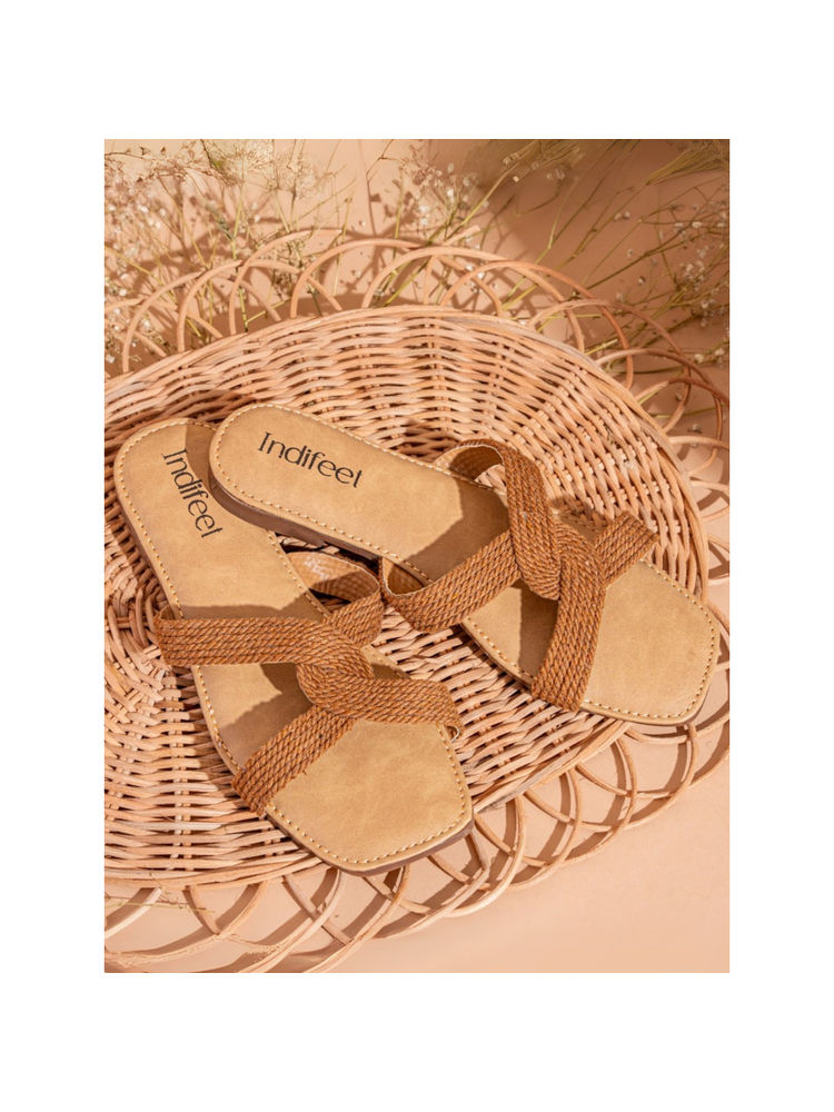 Indifeet Brown Stylish Open Toe Jute Flats with Braided Design-image-29