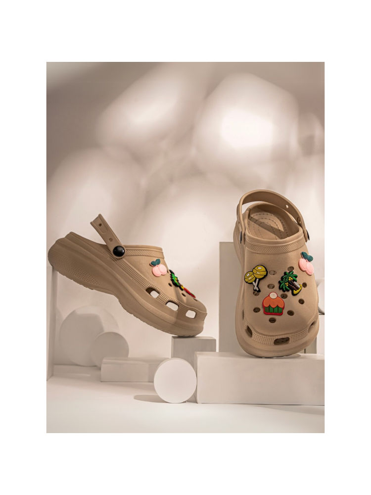 Indifeet Brown Stylish and Waterproof Rubber Platform Slip On Clogs with Charms-picture-13