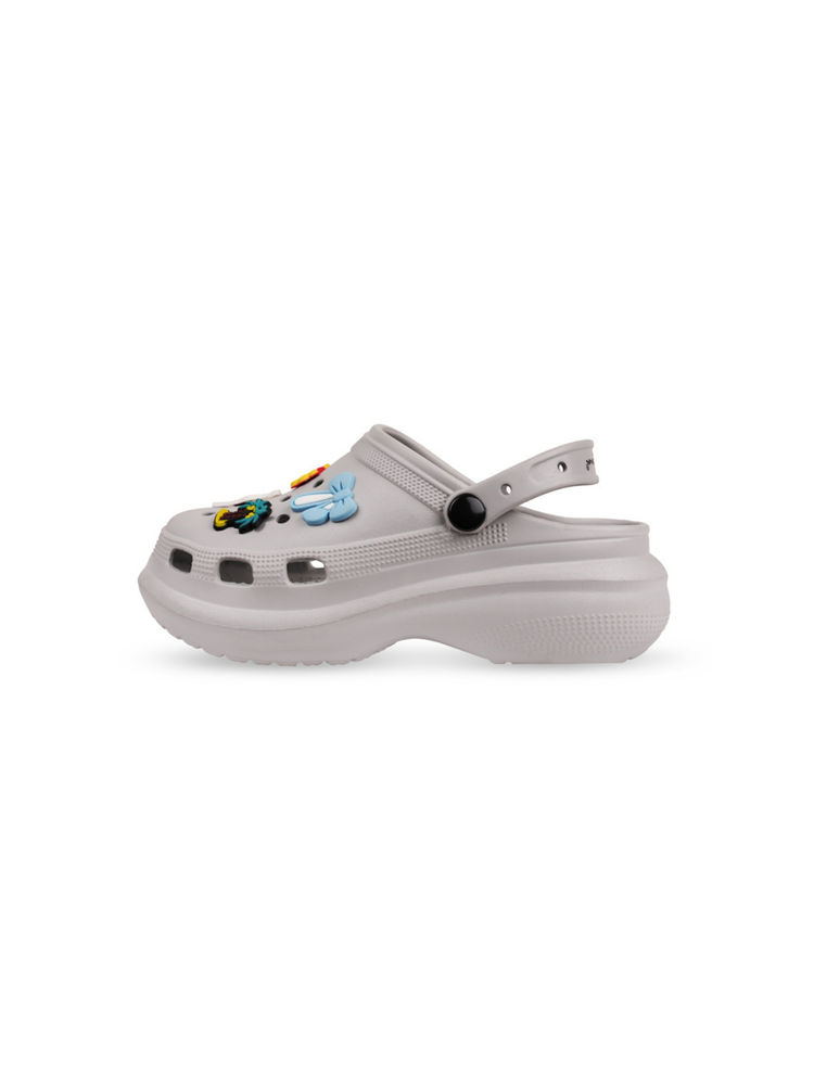 Indifeet Grey Stylish and Waterproof Rubber Platform Slip On Clogs with Charms-image-44