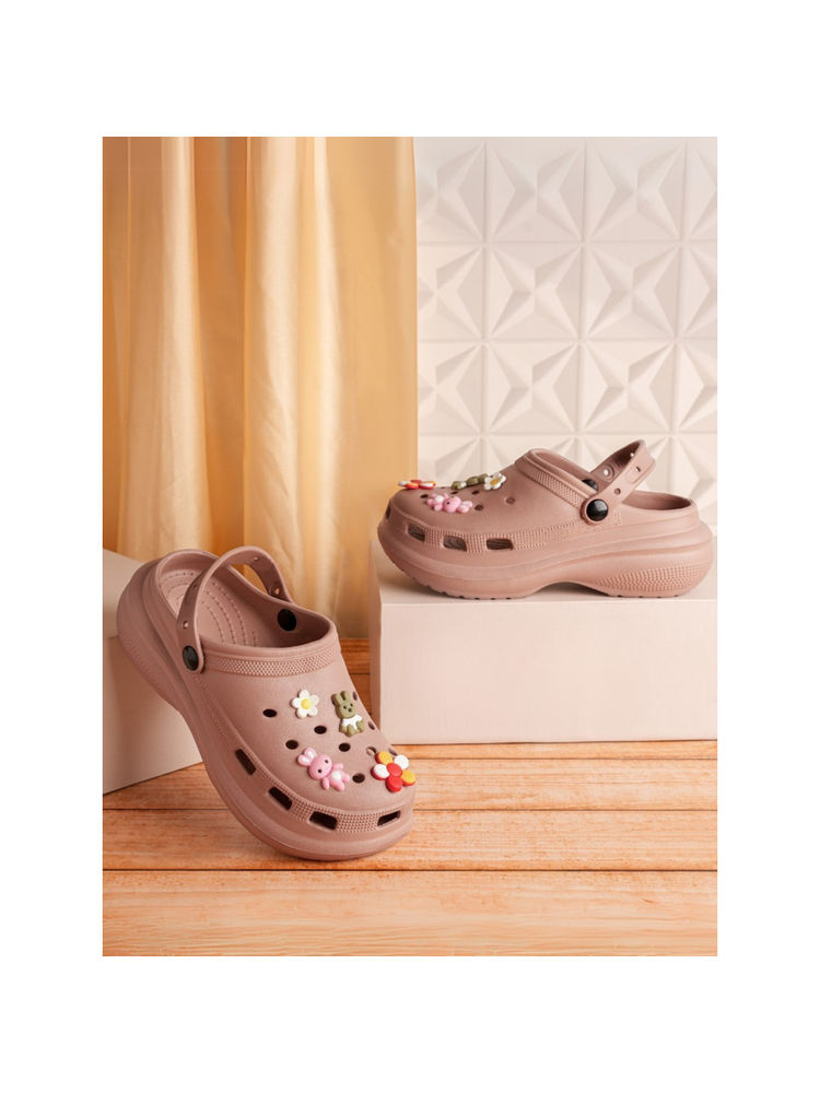 Indifeet Peach Stylish and Waterproof Rubber Platform Slip On Clogs with Charms-picture-13