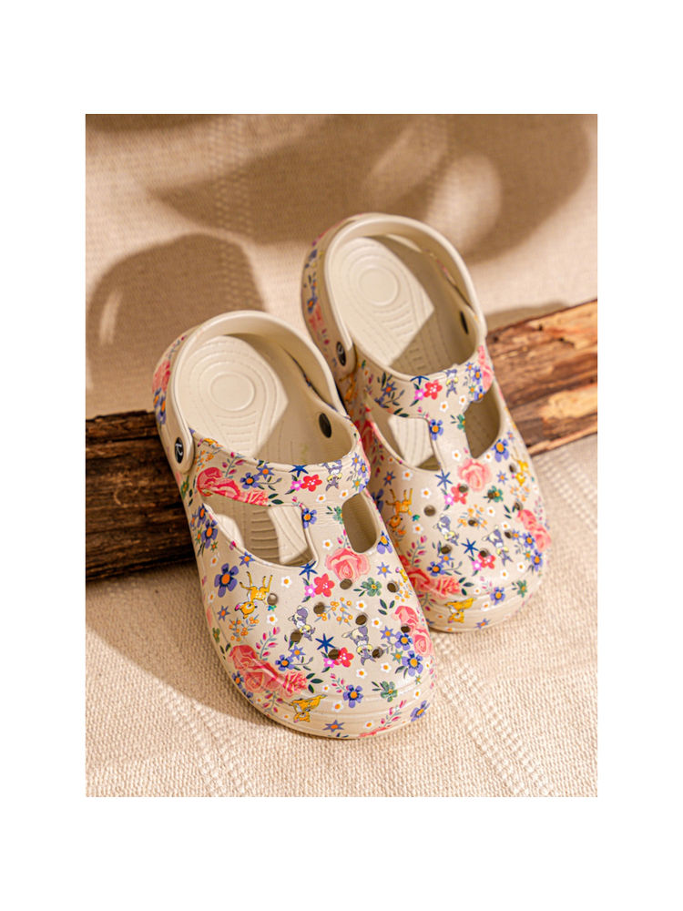 Indifeet Cream Stylish and Classic Waterproof Rubber Clogs with Floral Print-picture-25