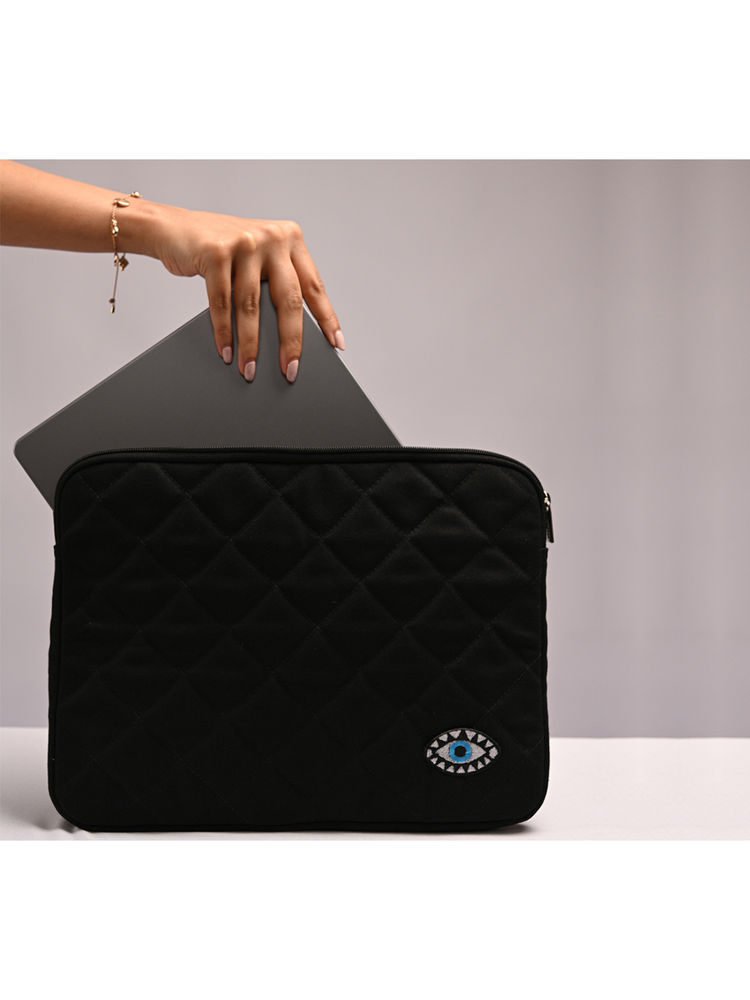 Earth Bags Quilted Evil Eye Laptop Sleeve Black-picture-17