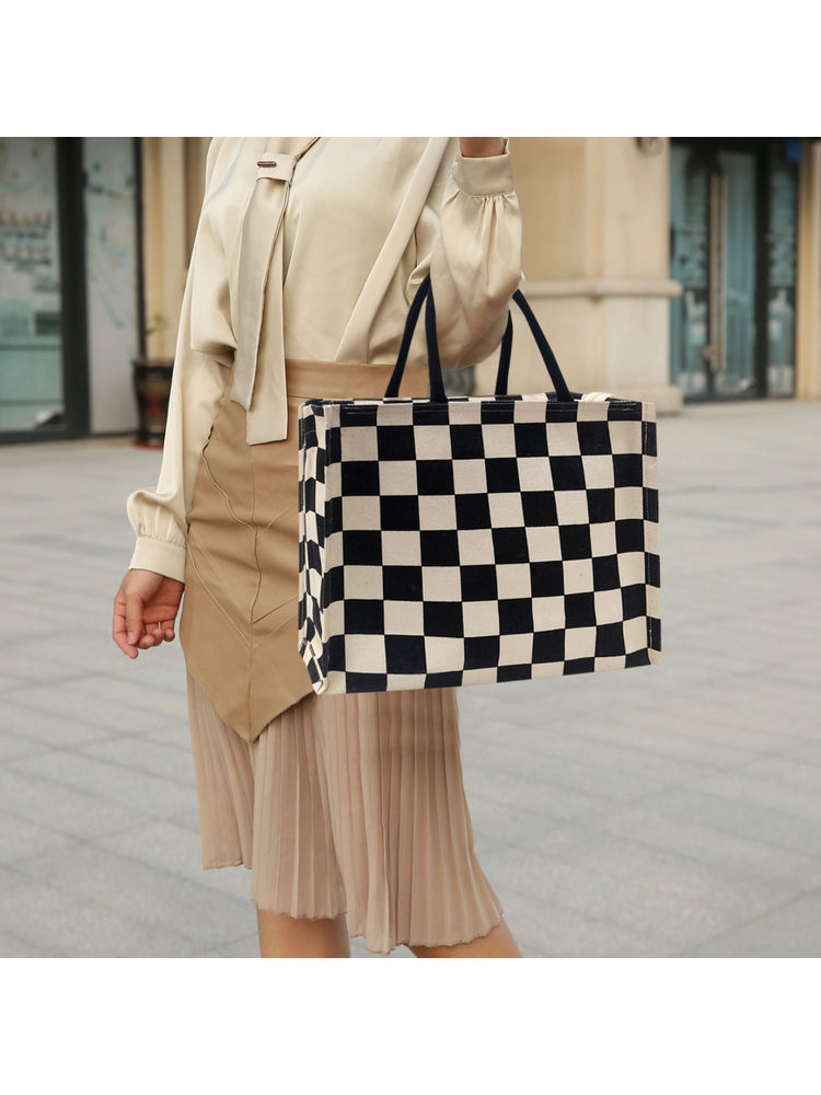 Earth Bags Classic Checks Canvas Tote Bag in Black