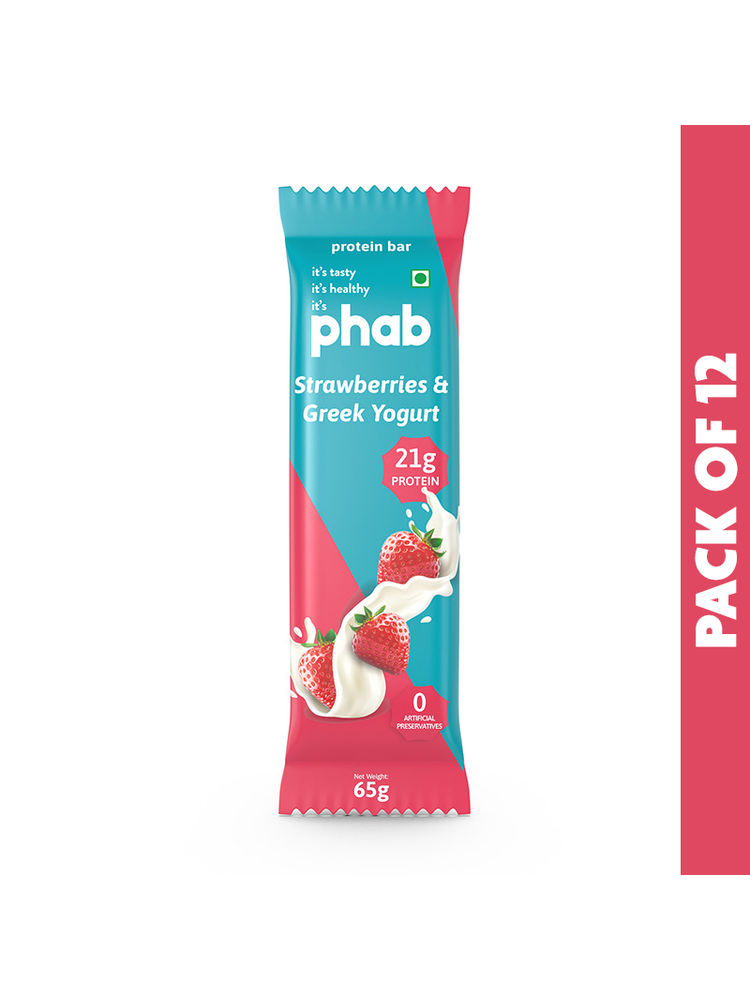 Phab Strawberries & Greek Yogurt 21g Protein Bars (Pack of 12)