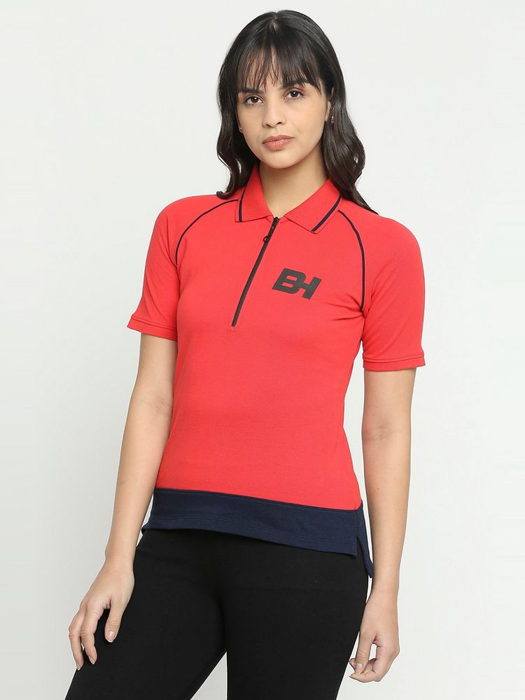 Being Human Red Semi Fit Women's Cotton Polo T-Shirt-picture-17