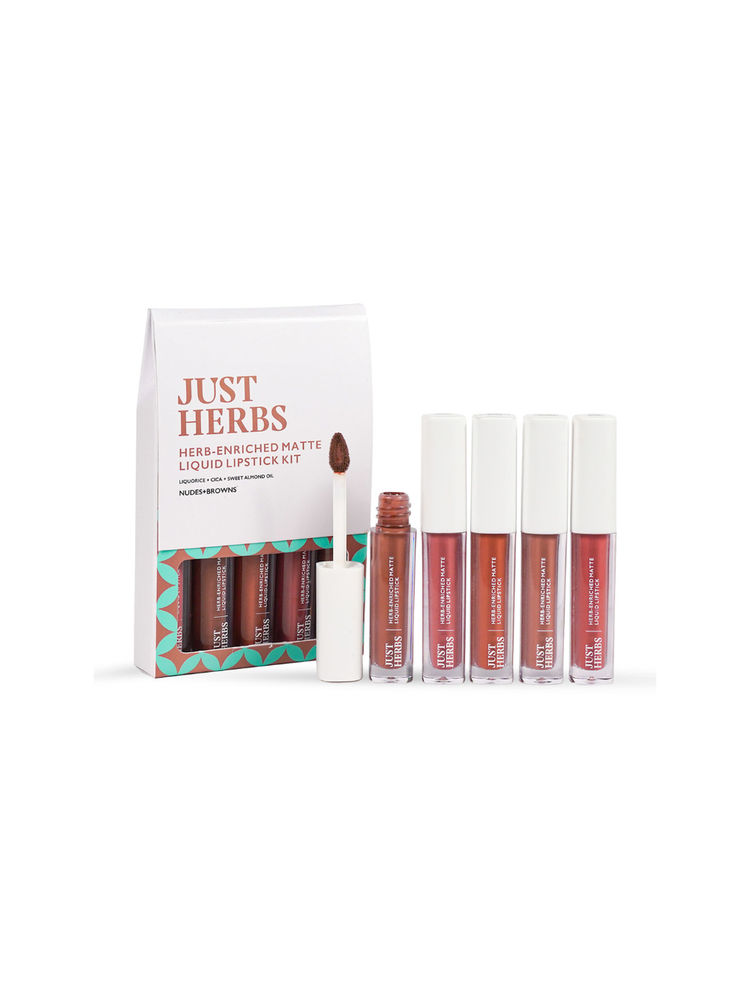 Just Herbs Matte Liquid Lipstick Set of 5 with Sweet Almond Oil (Nudes & Browns)-picture-30