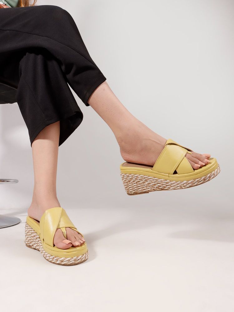 The White Pole Women Yellow Wedges Heels-image-7