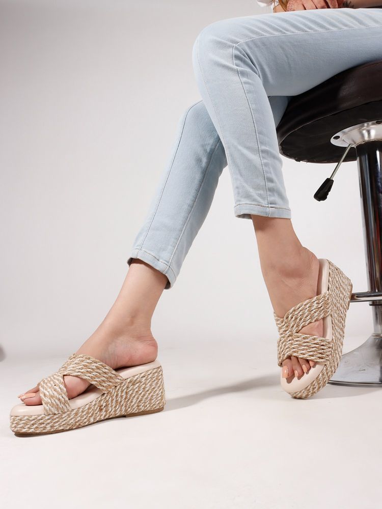 The White Pole Women Beige Wedges Heels-image-48
