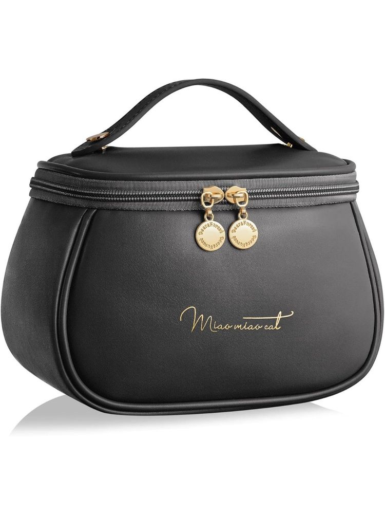 Awestuffs Black Portable Waterproof PU Leather Make Up and Luxury Retro Cosmetic Bag-picture-21